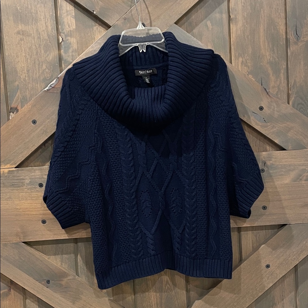 WHBM Navy Cable-Knit Cowl Sweater